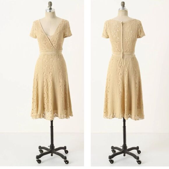 Anthropologie Moth Crochet Cloud Dress in Beige S RARE - Picture 2 of 6